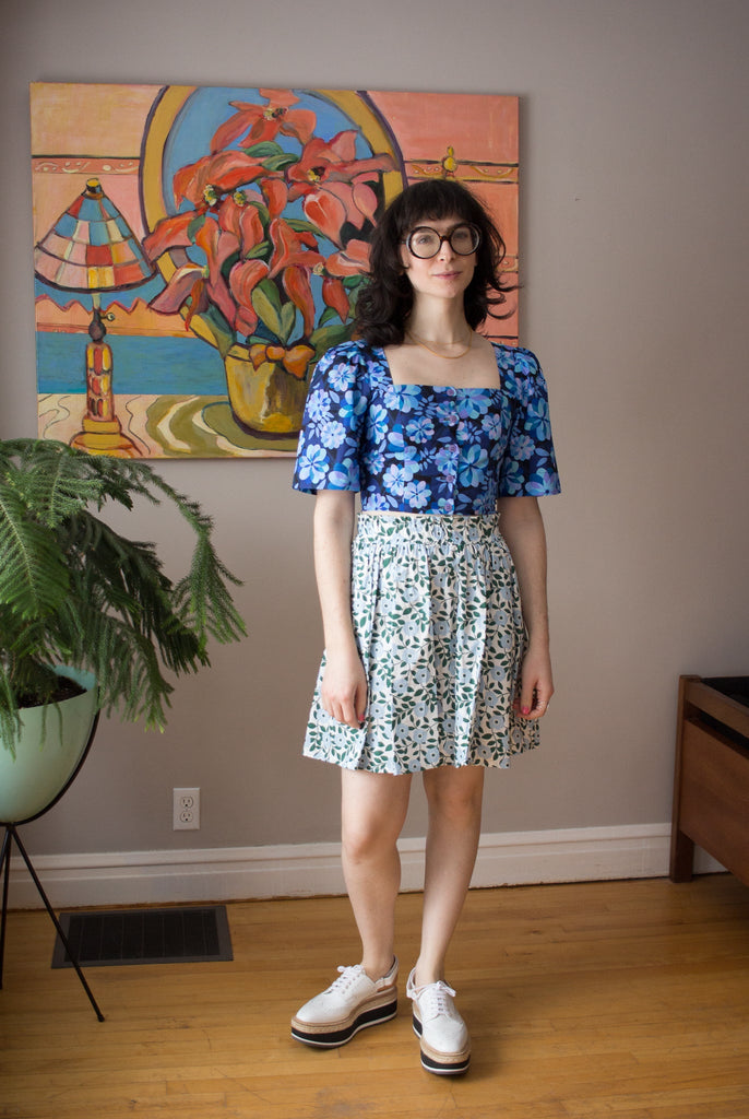 Eve Gravel Flore Skirt - Blue Flowers (In Store) - Victoire BoutiqueEve GravelBottoms Ottawa Boutique Shopping Clothing