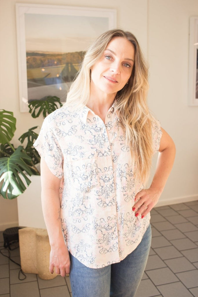 Eve Gravel Jones Shirt - Blue/Pink (In Store) - Victoire BoutiqueEve GravelTops Ottawa Boutique Shopping Clothing