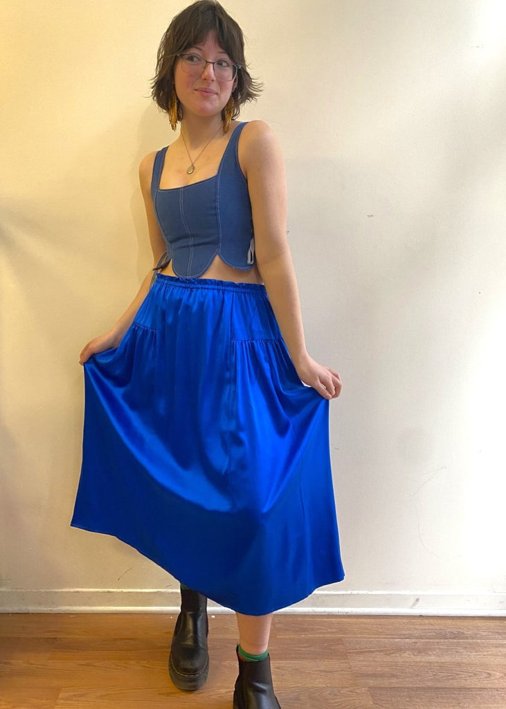 Fortiv Tulip Top (Blue Denim + Plaid) - Victoire BoutiqueFortivTops Ottawa Boutique Shopping Clothing
