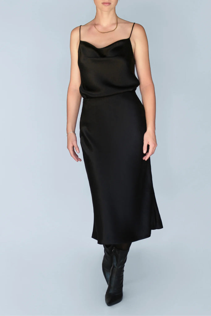Jacoba Jane Classic Silk Satin Midi Skirt (Black) - Victoire BoutiqueJacoba JaneBottoms Ottawa Boutique Shopping Clothing