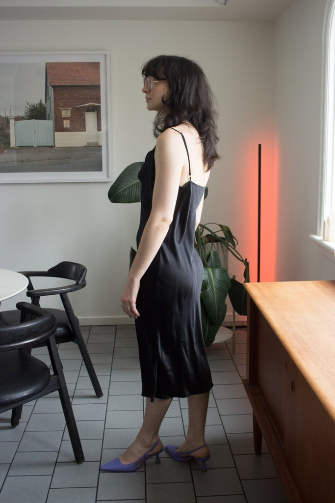 Jacoba Jane Mandy Silk Satin Cowl Neck Dress (Black) - Victoire BoutiqueJacoba JaneDresses Ottawa Boutique Shopping Clothing