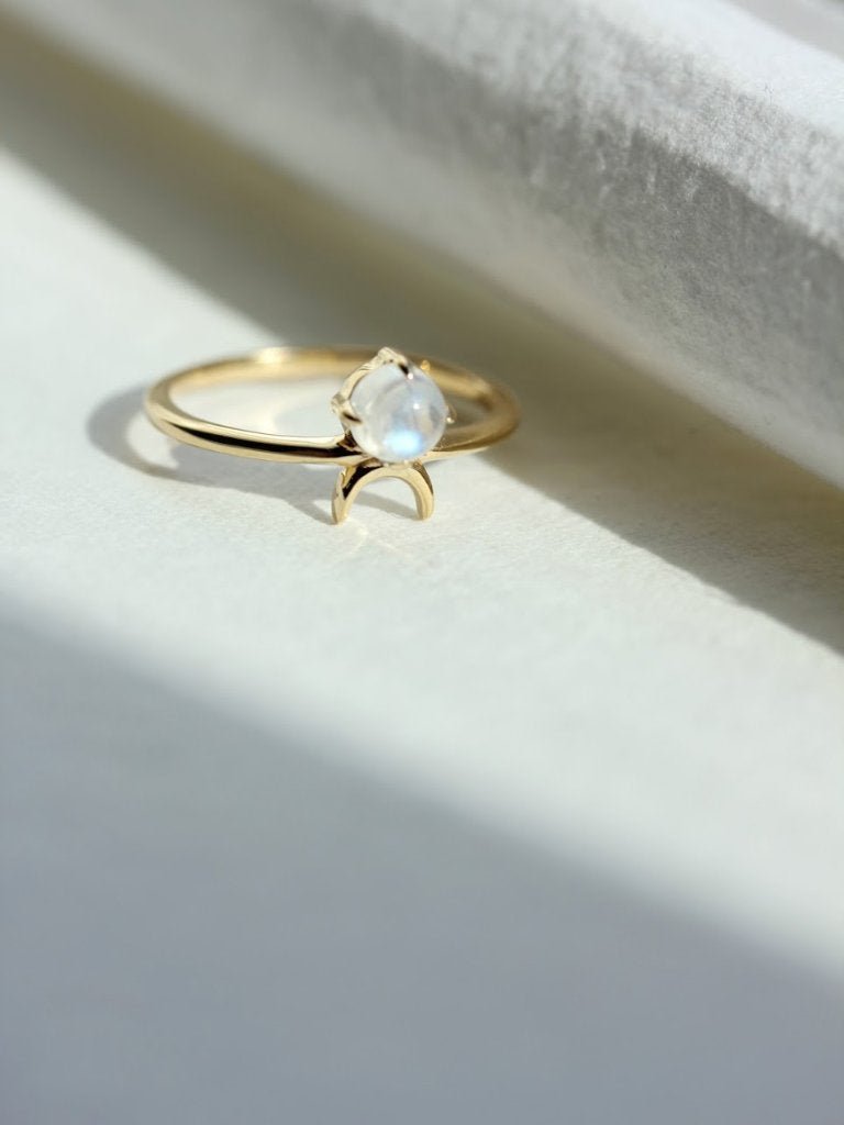 Little Gold Artemis Ring (Rainbow Moonstone) - Victoire BoutiqueLittle GoldRings Ottawa Boutique Shopping Clothing