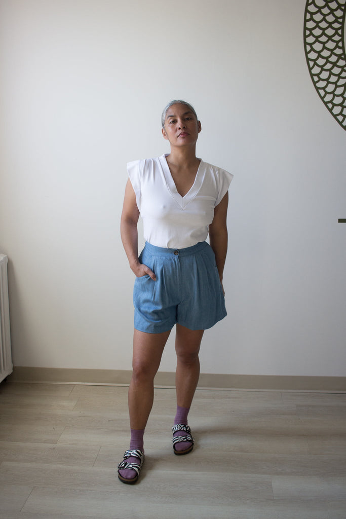 Meemoza Maelle Shorts (Blue Tencel) - Victoire BoutiqueMeemozabottoms Ottawa Boutique Shopping Clothing
