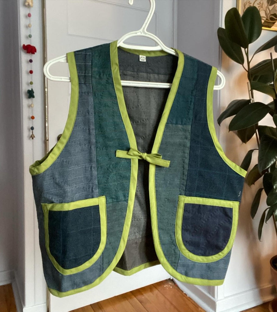 Middle Sister Co. Wool Antique Quilted Vest (Dark Blue and Green) - Victoire BoutiqueMiddle Sister Co.Outerwear Ottawa Boutique Shopping Clothing