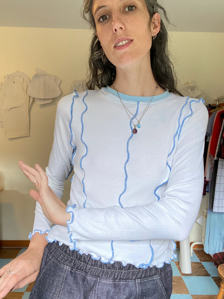 Olive Rose Cherie Longsleeve (White Rib/Blue) - Victoire BoutiqueOlive RoseTops Ottawa Boutique Shopping Clothing
