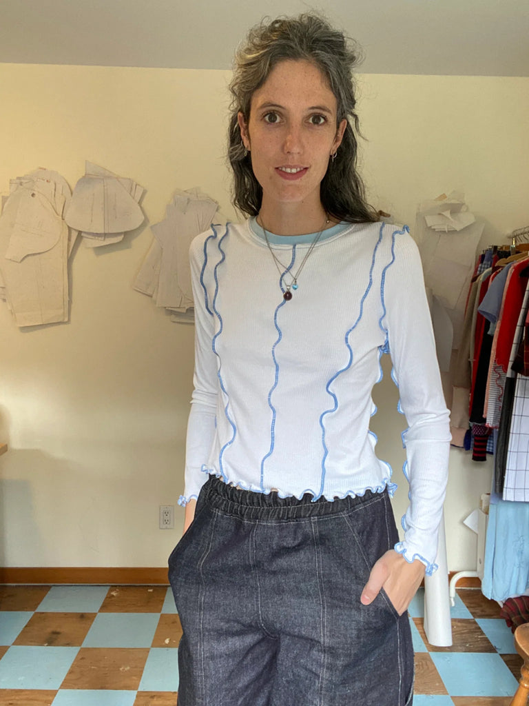 Olive Rose Cherie Longsleeve (White Rib/Blue) - Victoire BoutiqueOlive RoseTops Ottawa Boutique Shopping Clothing