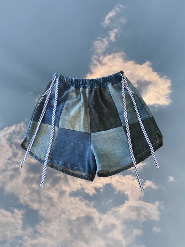 Olive Rose Denim Patchwork Shorts (Blue Gingham) - Victoire BoutiqueOlive RoseBottoms Ottawa Boutique Shopping Clothing