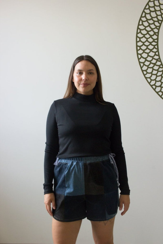 Olive Rose Denim Patchwork Shorts (Blue Gingham) - Victoire BoutiqueOlive RoseBottoms Ottawa Boutique Shopping Clothing