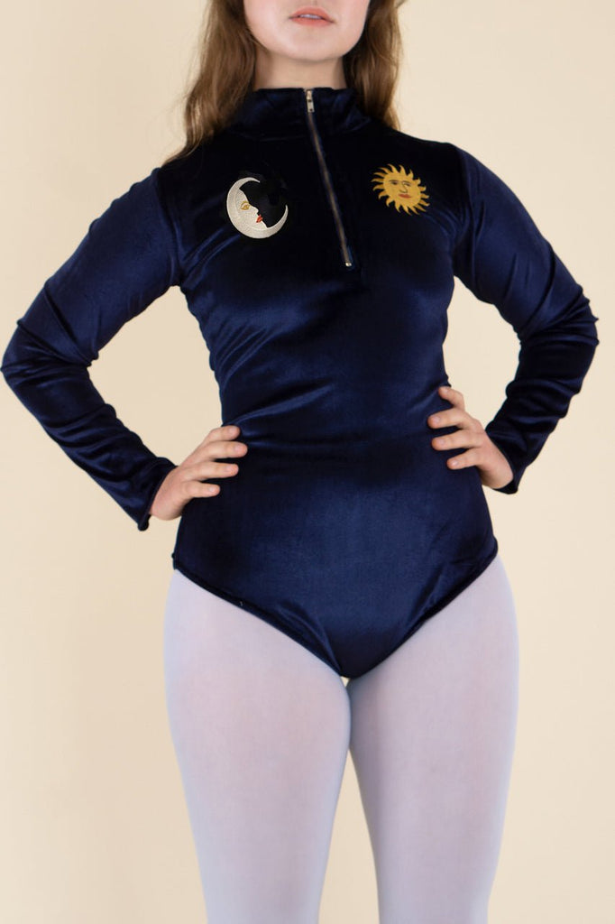 Samantha Pleet Sun and Moon Bodysuit (Blue Velvet) - Victoire BoutiqueSamantha PleetTops Ottawa Boutique Shopping Clothing