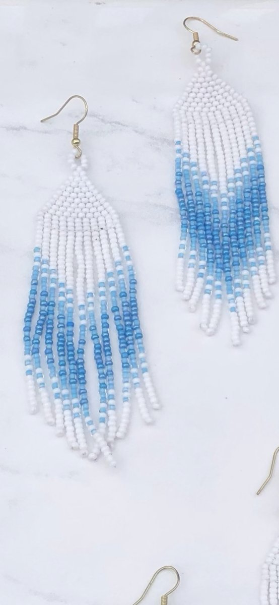 Light blue sale fringe earrings